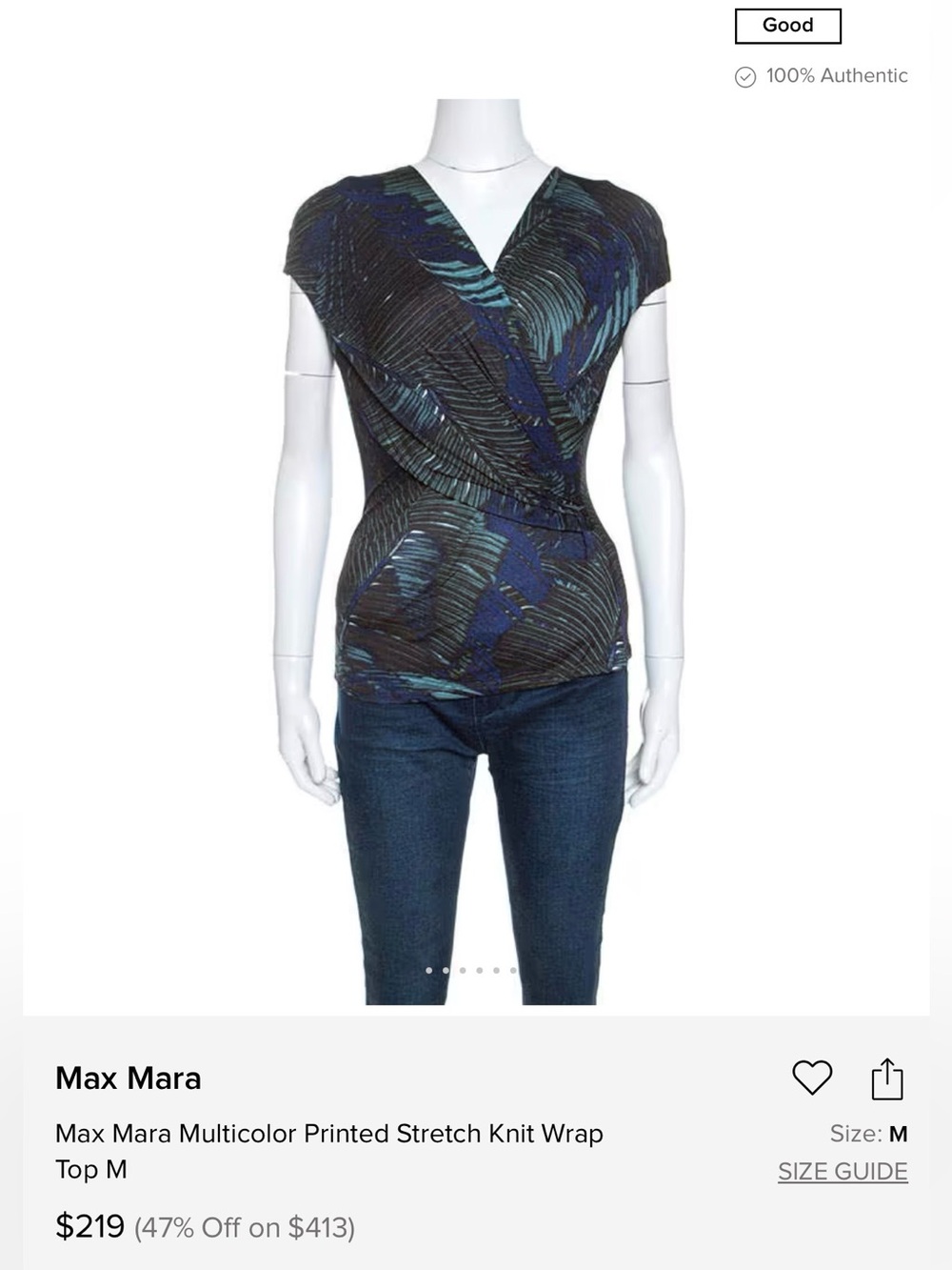 Max Mara Italy Draped Faux Wrap Top XL Blue Brown Abstract Jersey Quiet Luxury - Picture 13 of 13